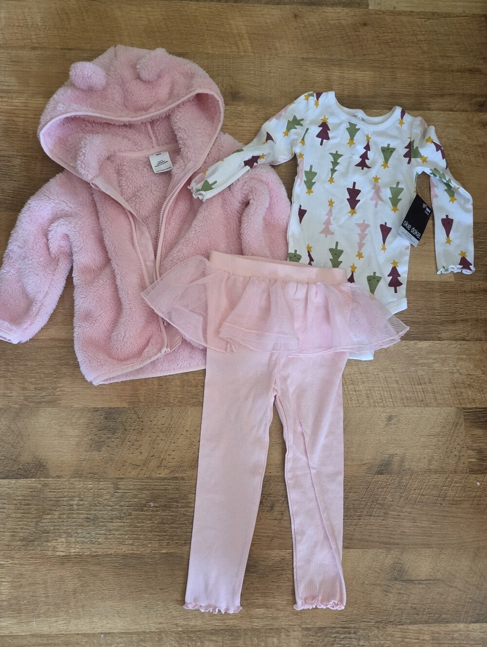 Okie Dokie Bodysuit & Leggings Set - Crystal Rose Trees + Pink Sherpa Hoodie